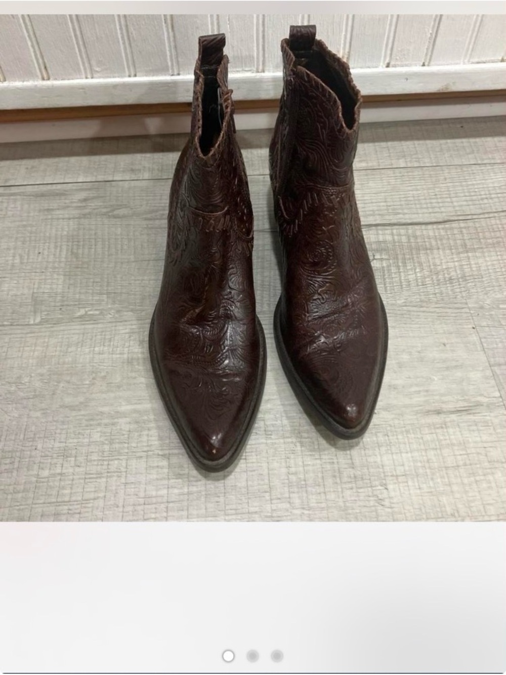 Gianni Bini Dark Brown Embossed Pointed Toe Ankle Booties
